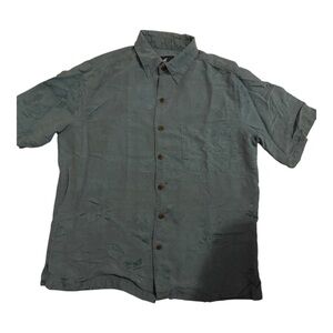 Caribbean Joe Men's Charcoal 100% Silk Button Up Shirt Size Medium